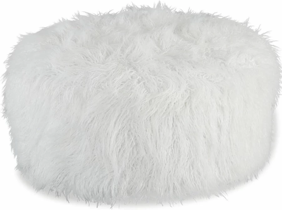 Signature Design by Ashley Galice White Faux Fur Oversized Accent Ottoman - Luxurious Casual Footrest Pouf