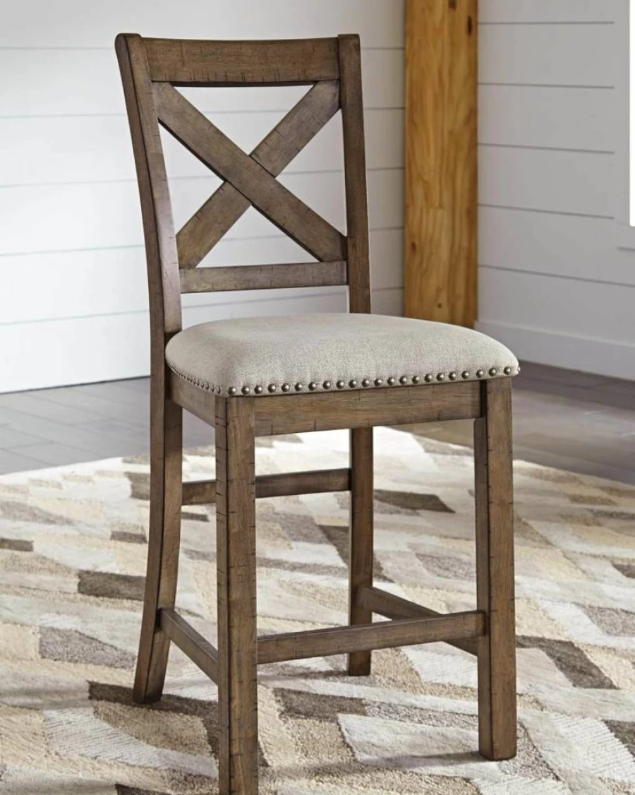 Signature Design by Ashley Robbinsdale 24.75" Farmhouse Counter Height Bar Stool Set of 2 - White & Light Gray Upholstered Armless Stools with Foot Rest