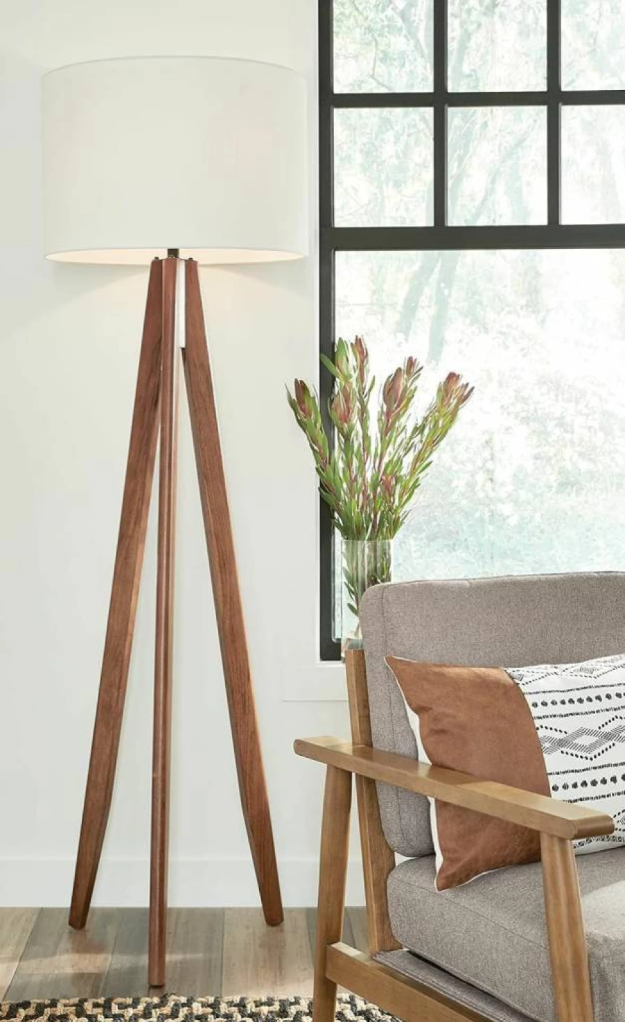 Signature Design by Ashley Dallson Modern Brown Wood Floor Lamp for Living Room
