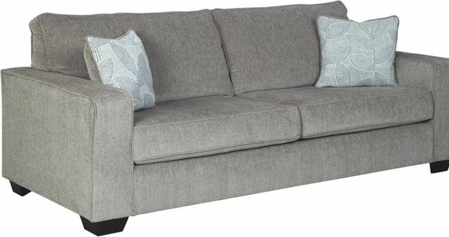 Signature Design by Ashley Altari Modern Light Gray Sofa with 2 Decorative Pillows, Contemporary Living Room Furniture