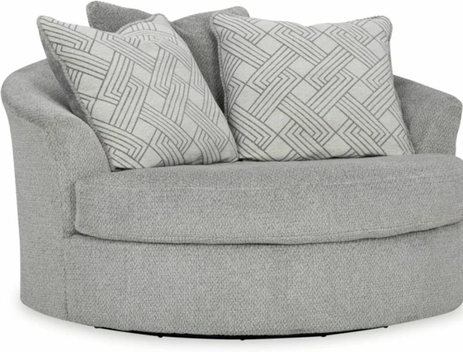 Signature Design by Ashley Casselbury Modern Oversized Swivel Accent Chair with Pillows, Light Gray Upholstered Living Room Furniture