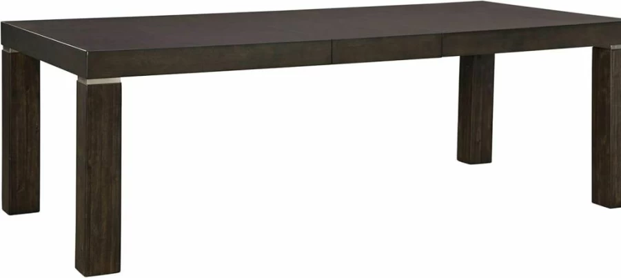 Signature Design by Ashley Hyndell Modern Extendable Dining Table - Dark Brown Finish, Expands to Seat 8 People