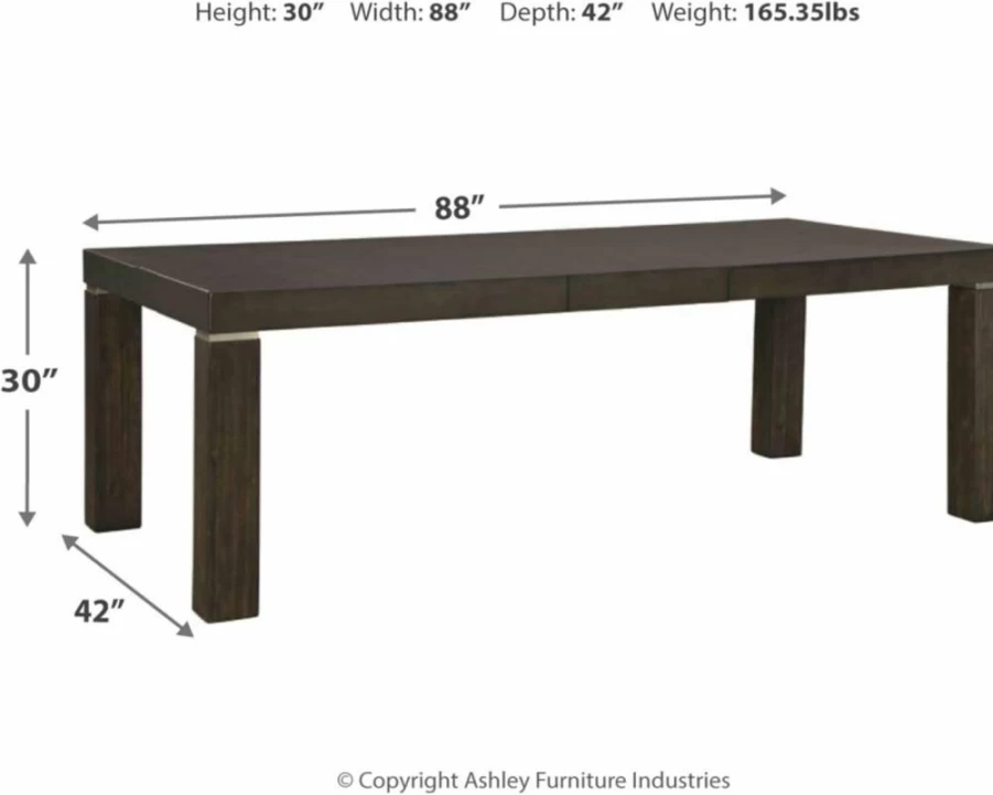 Signature Design by Ashley Hyndell Modern Extendable Dining Table - Dark Brown Finish, Expands to Seat 8 People
