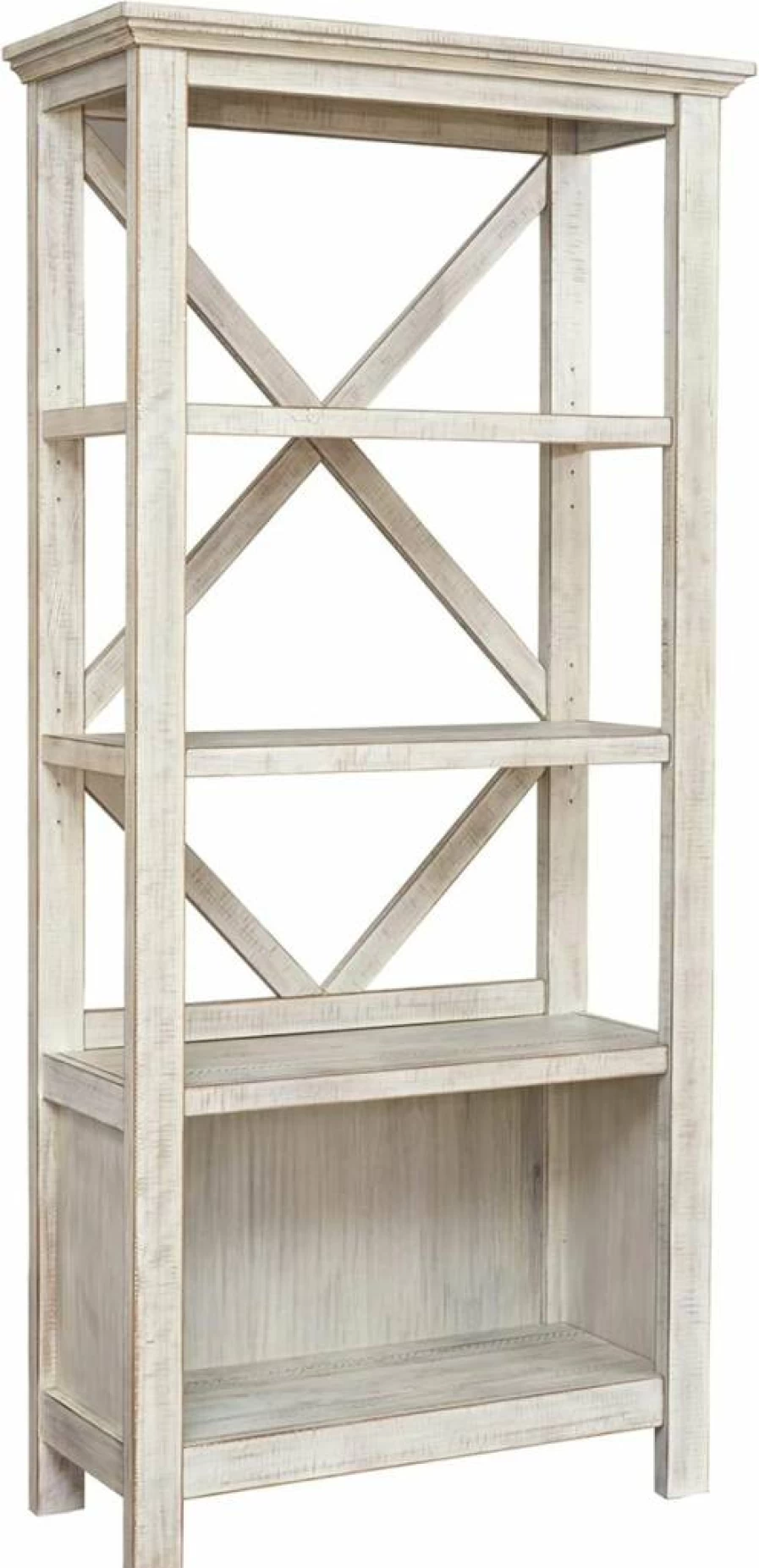 Signature Design by Ashley Carynhurst 75" Rustic Farmhouse White Bookcase with 4 Shelves - Solid Wood Storage Shelf