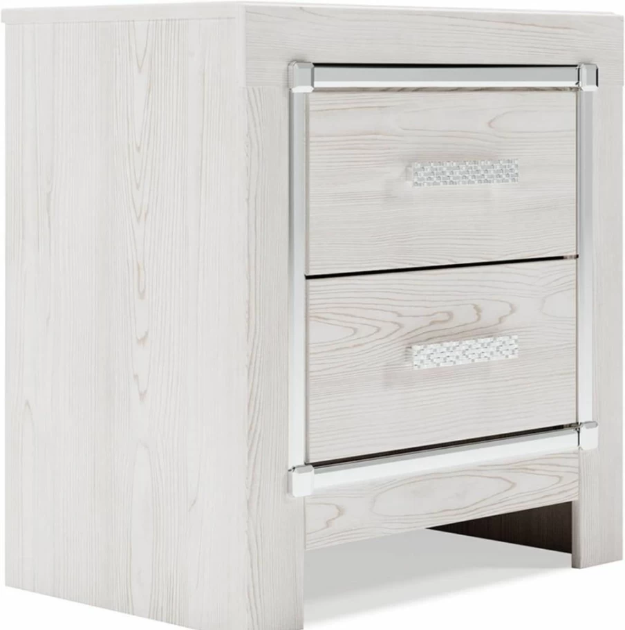 Signature Design by Ashley Kaydell Glam Nightstand - Black Faux Alligator 2-Drawer Bedside Table with Chrome Accents, 24.41" Height
