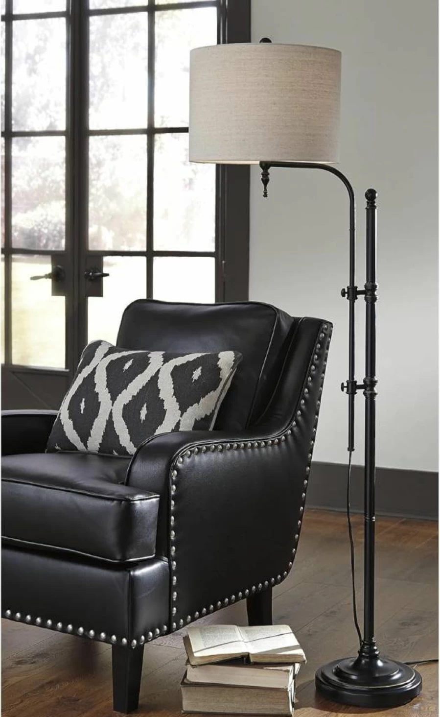Signature Design by Ashley Anemoon 64.63" Adjustable Arm Metal Floor Lamp in Black - Modern Casual Lighting