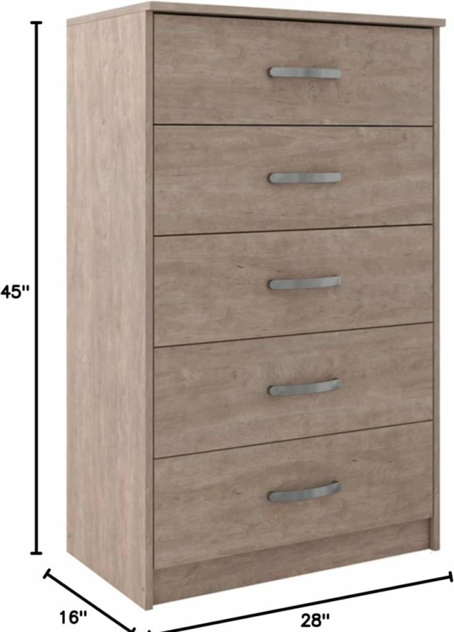 Signature Design by Ashley Finch Modern 5-Drawer Dresser - Black Chest with Ball-Bearing Glides & Safety Stop