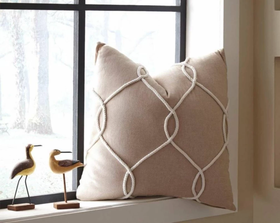 Signature Design by Ashley Lessel Rope Decorative Pillow Cover - Natural Cotton Traditional Throw Pillow Case for Sofa Bed