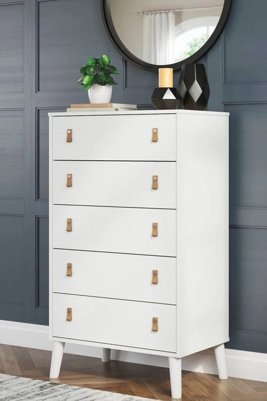 Signature Design by Ashley Aprilyn 5-Drawer Whitewashed Farmhouse Dresser Chest for Bedroom Storage