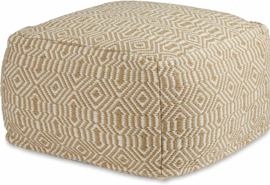 Signature Design by Ashley Abacy Handwoven Square Pouf - Geometric Pattern, Green & Beige Casual Ottoman