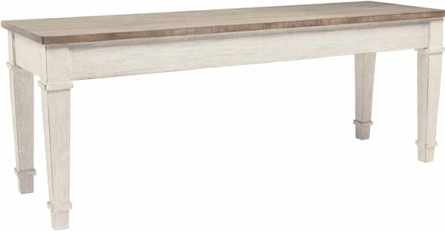 Signature Design by Ashley Skempton Farmhouse Style Storage Bench - White & Light Brown Entryway Seating with Storage