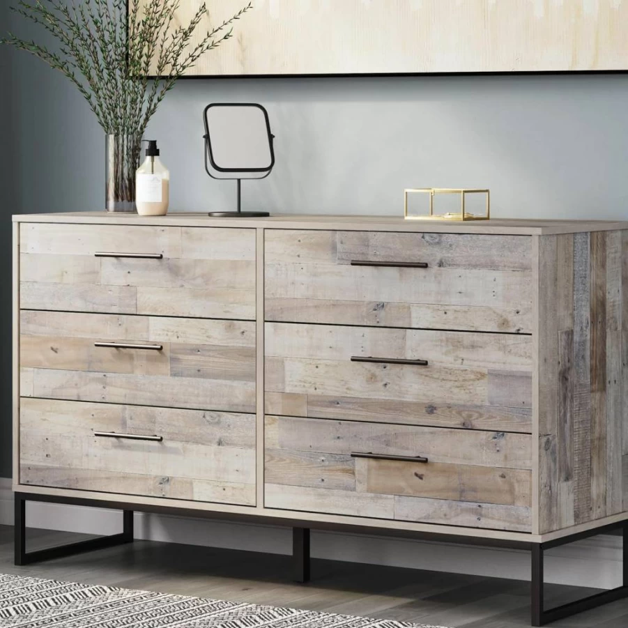 Signature Design by Ashley Neilsville 6-Drawer Light Brown Dresser - Solid Wood Bedroom Chest