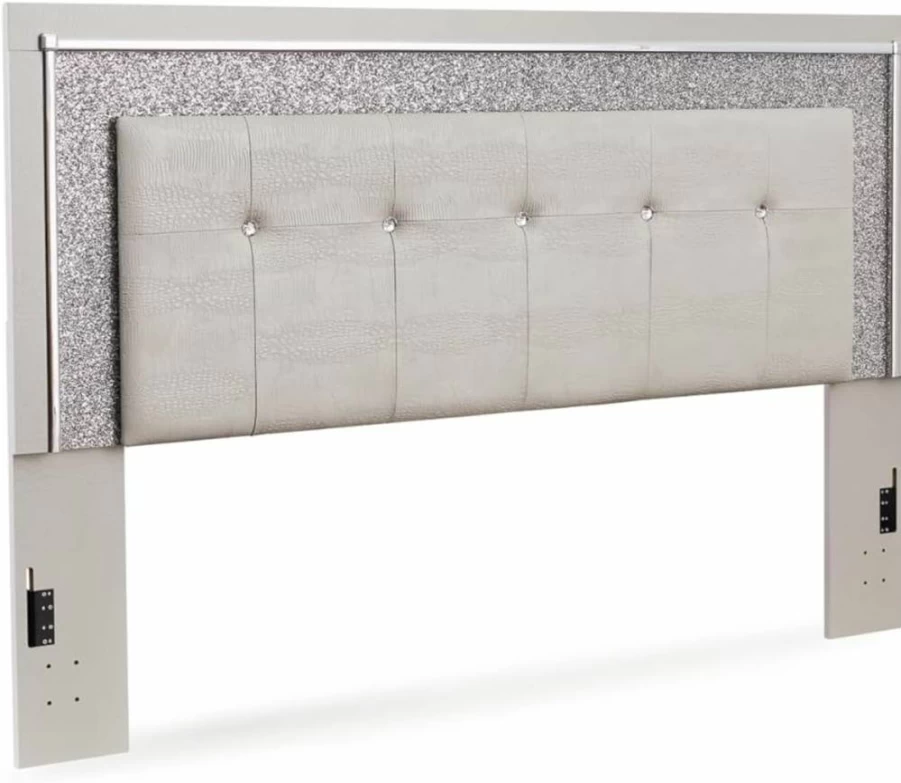 Signature Design by Ashley Zyniden Queen Upholstered Panel Headboard in Silver | Modern Bedroom Furniture