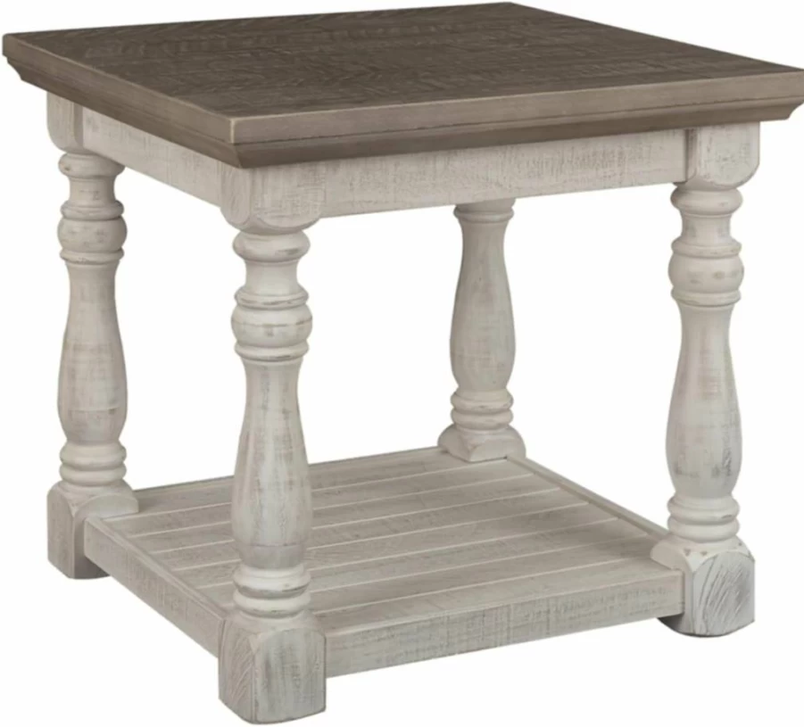 Signature Design by Ashley Havalance Farmhouse End Table with Shelf - Vintage Gray & White Weathered Finish, Square Living Room Side Table
