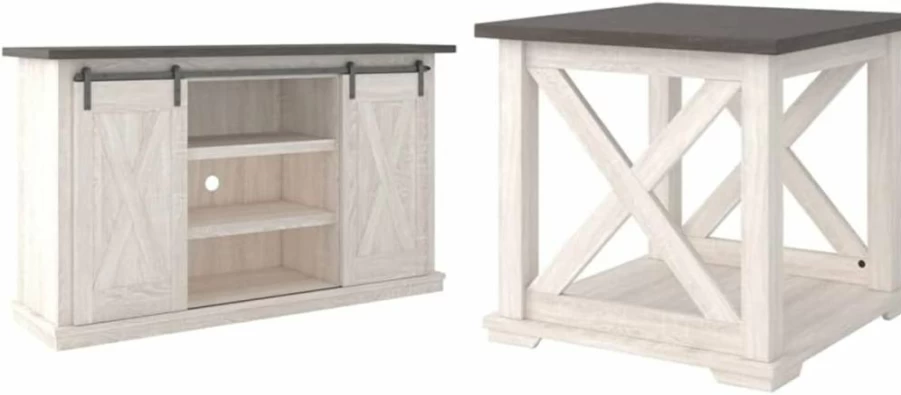 Signature Design by Ashley Arlenbry Farmhouse TV Stand for 52-Inch TVs, Weathered Oak Gray Finish with Sliding Barn Doors, Rustic Living Room Furniture