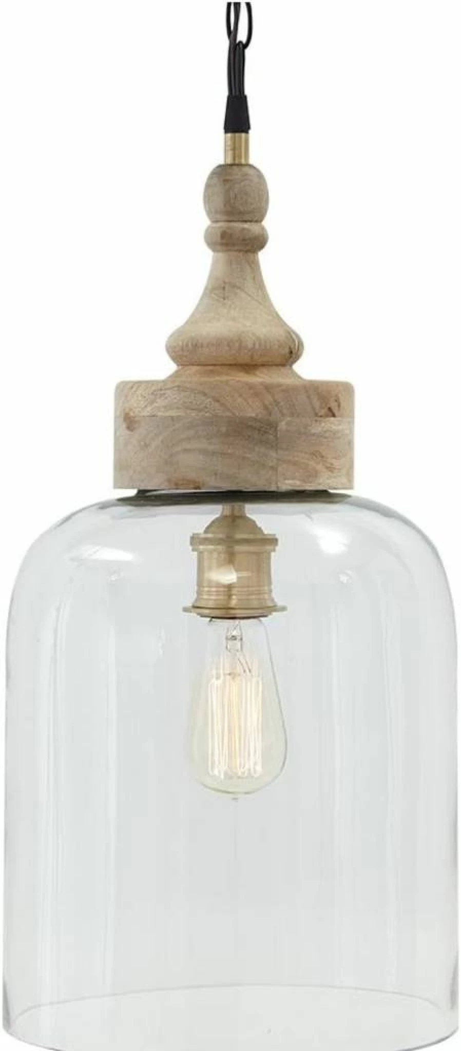 Signature Design by Ashley Faiz 20.5" Rustic Wood & Glass Pendant Light - Natural Brown & Clear Chandelier for Kitchen Island Dining Room