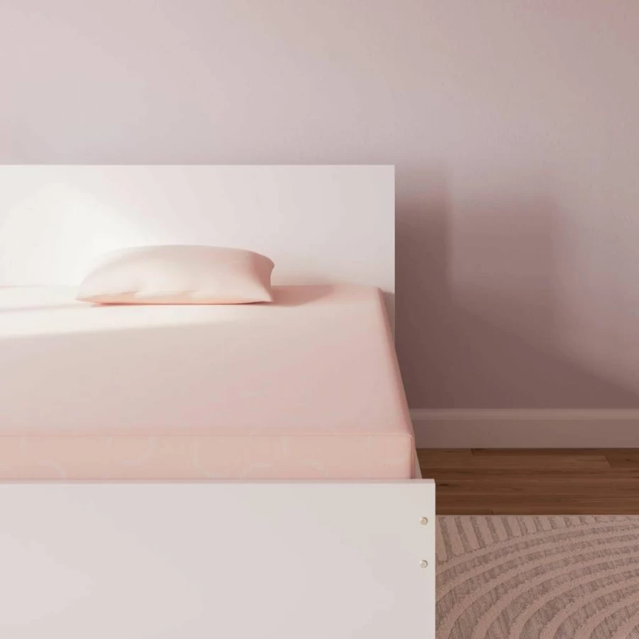 Signature Design by Ashley Twin Size 7" Firm Gel Memory Foam Mattress with Stretch Knit Cover & Pillow - Kids Bed Mattress in Pink Coral