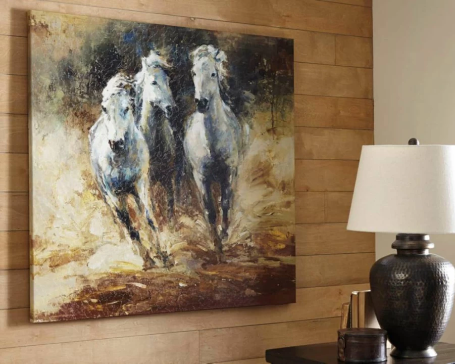 Signature Design by Ashley Odero Abstract Horse Canvas Art - 48"x38" Brown & White Textured Wall Decor
