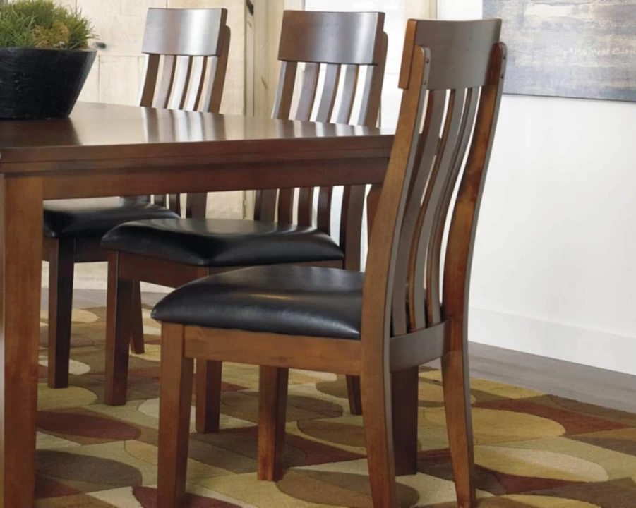 Signature Design by Ashley Ralene 19" Dining Chairs Set of 2, Medium Brown Upholstered Rake Back Side Chairs for Kitchen or Dining Room