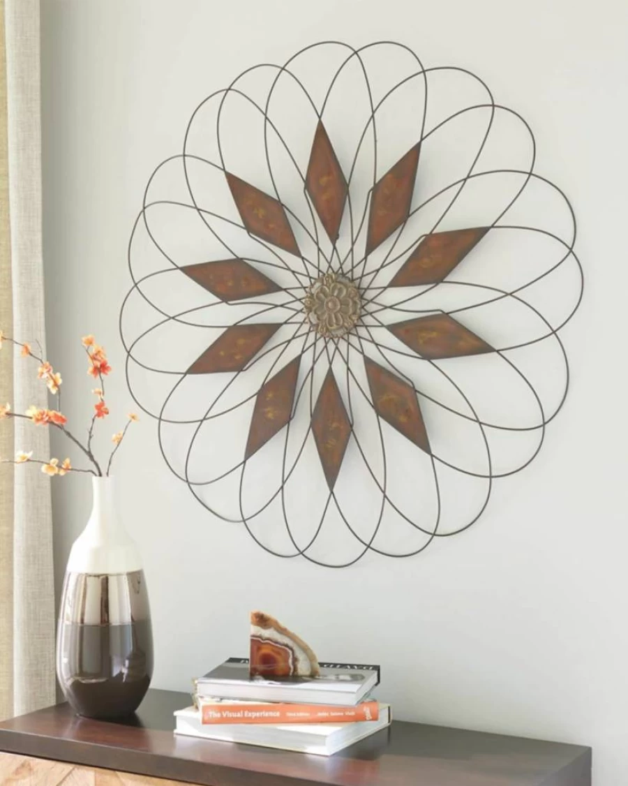 Signature Design by Ashley Dorielle Antique Black Round Metal Wall Art Sculpture for Indoor & Outdoor Decor