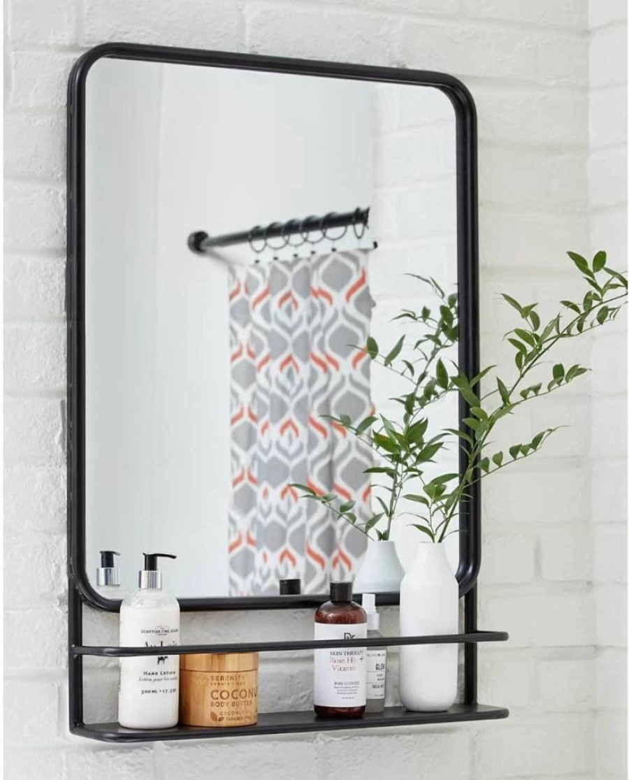 Signature Design by Ashley Ebba Modern Black Metal Wall Mirror - 22" x 31" Contemporary Accent Mirror for Home Decor
