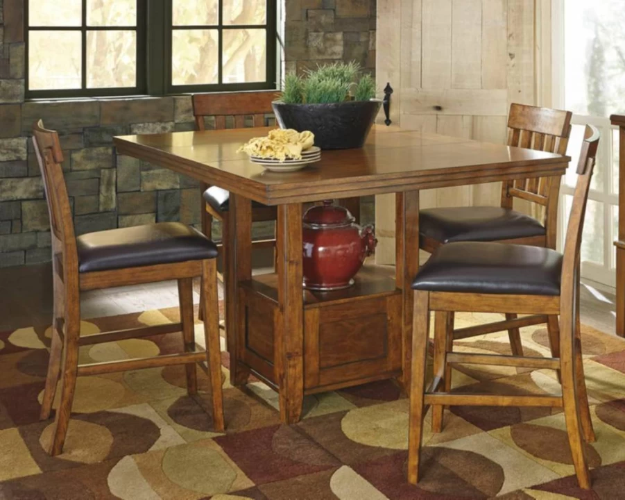 Signature Design by Ashley Ralene 36" Extendable Counter-Height Dining Table in Medium Brown, Traditional Style