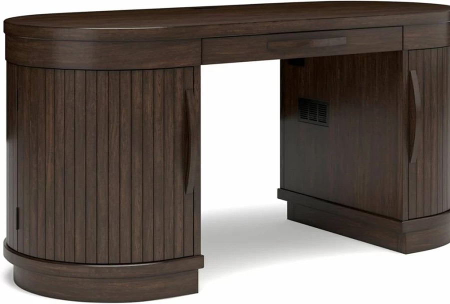 Signature Design by Ashley Korestone 63" Modern Office Desk with 2 Adjustable Shelves, 2 Storage Cabinets & Cord Management - Dark Brown