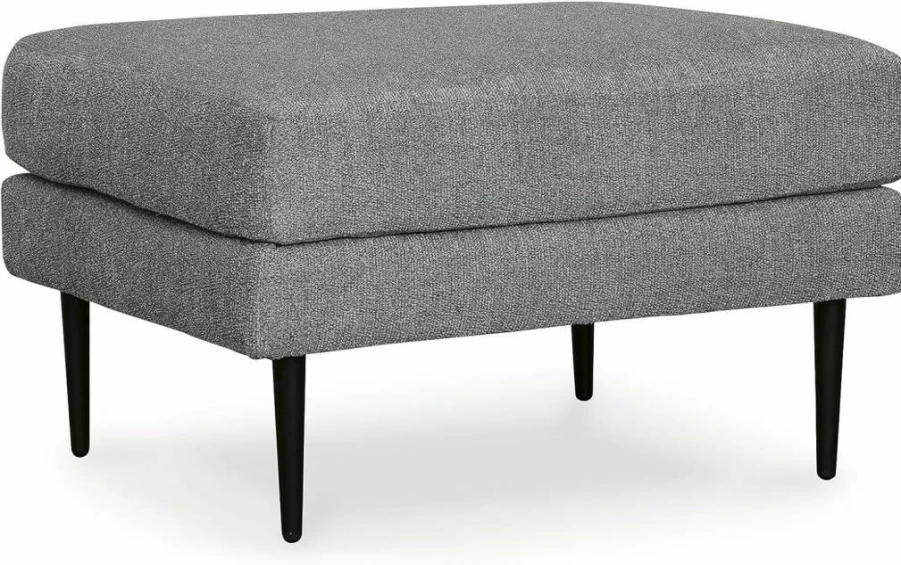 Signature Design by Ashley Hazela Modern Firm Cushion Rectangular Ottoman with Metal Legs in Gray & Black