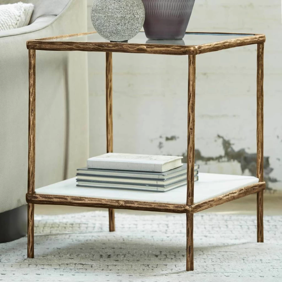 Signature Design by Ashley Ryandale Modern Accent Table - Antique Brass Finish, Contemporary Side Table for Living Room