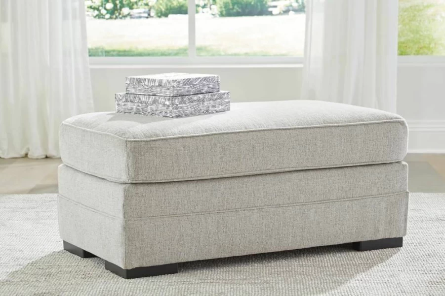 Signature Design by Ashley Eastonbridge Light Gray Upholstered Rectangular Ottoman for Living Room