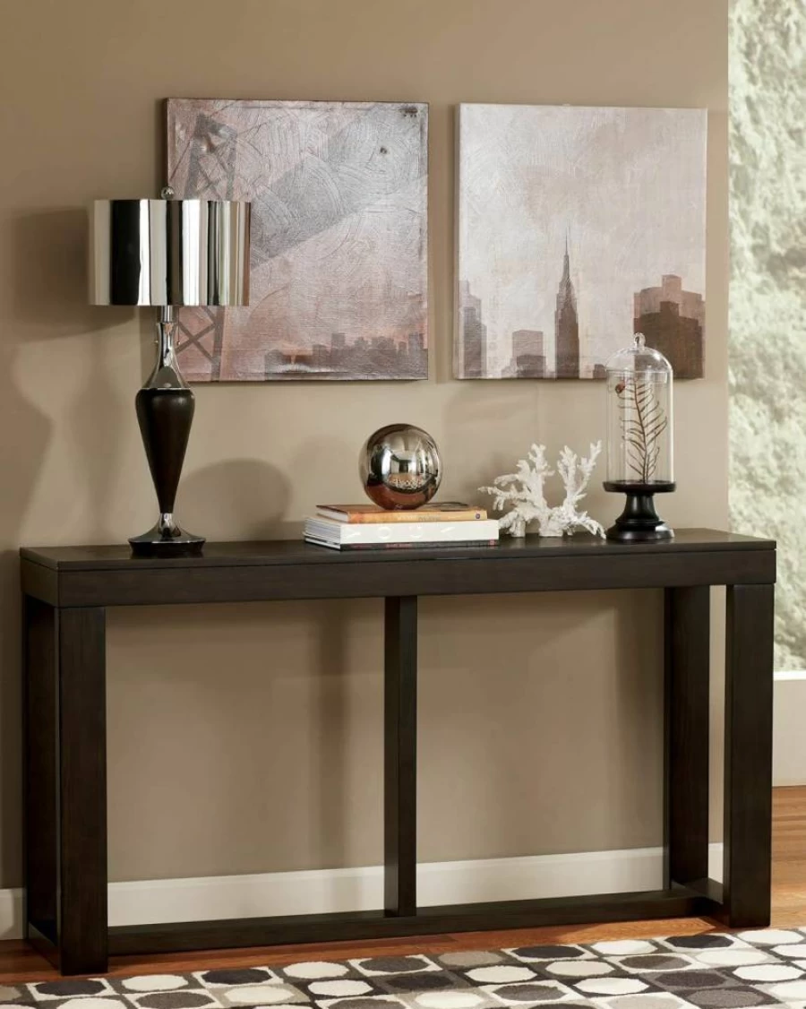Signature Design by Ashley Watson Mid Century Modern Rectangular Sofa Table in Dark Brown - Stylish Console Table for Living Room