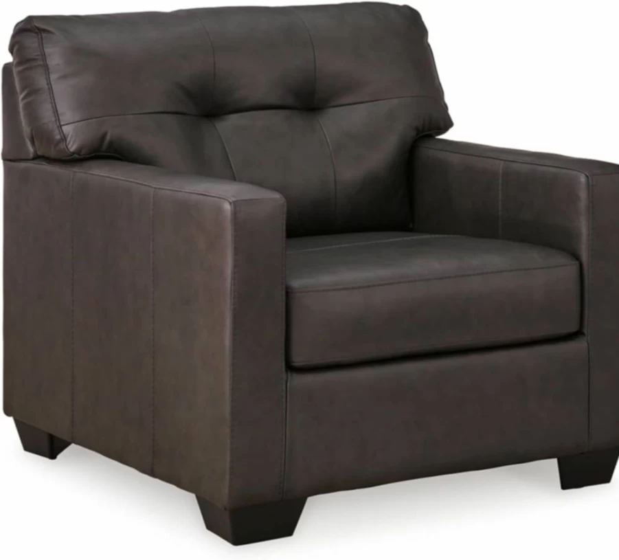 Signature Design by Ashley Belziani Modern Oversized Chair - Black Tufted Leather Match Upholstered Living Room Seating