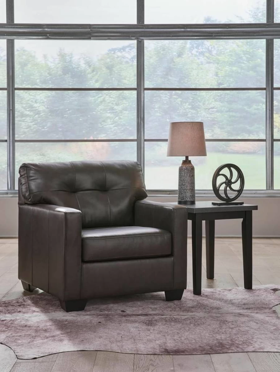 Signature Design by Ashley Belziani Modern Oversized Chair - Black Tufted Leather Match Upholstered Living Room Seating