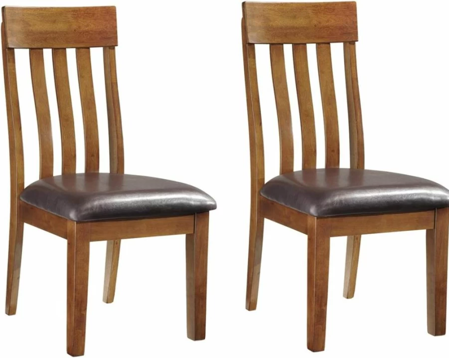 Signature Design by Ashley Haddigan Dark Brown Faux Leather Dining Chairs, Set of 2, Rake Back Design with Cushioned Seat