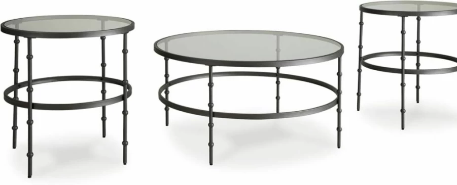 Signature Design by Ashley Kellyco Industrial Gray Glass-Top Living Room Table Set of 3