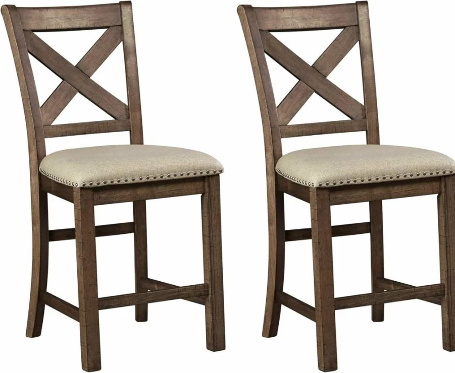 Signature Design by Ashley Caitbrook Rustic 24.63" Counter Height Barstool Set of 2 - Gray Upholstered Stools for Kitchen Island