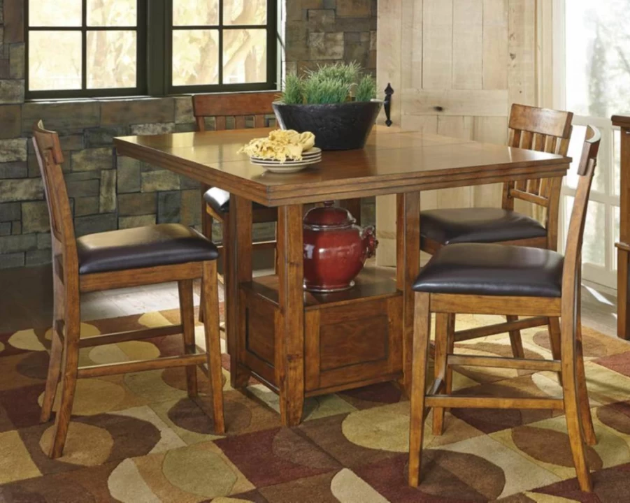Signature Design by Ashley Haddigan 36" Dark Brown Counter Height Extendable Dining Table Traditional Style