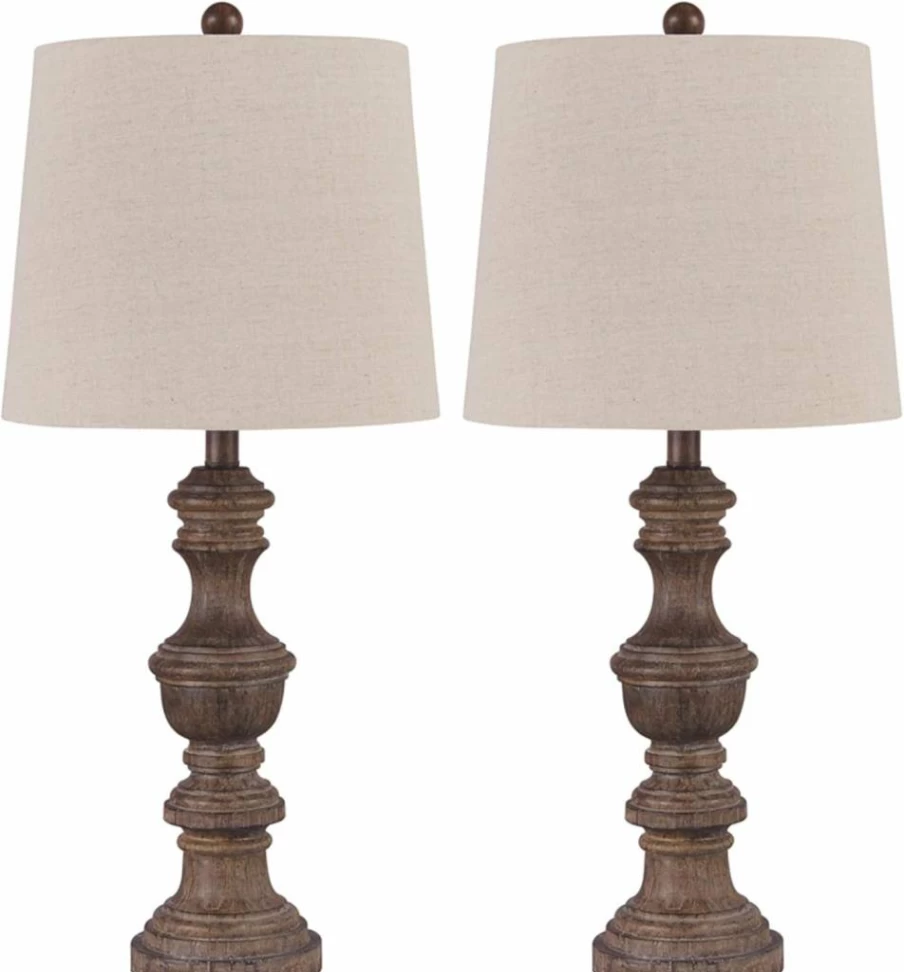 Signature Design by Ashley Magaly Cottage 27.65" Brown Table Lamp - Set of 2, Farmhouse Style Lighting
