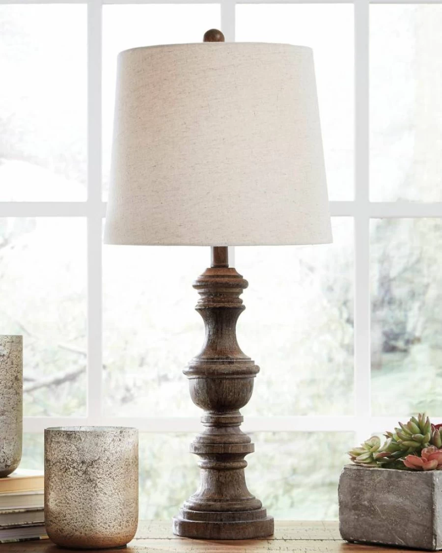 Signature Design by Ashley Magaly Cottage 27.65" Brown Table Lamp - Set of 2, Farmhouse Style Lighting
