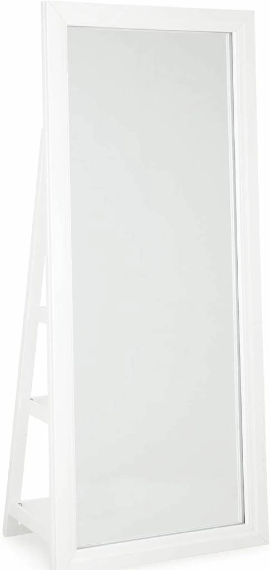 Signature Design by Ashley Evesen Modern LED Floor Mirror with 3 Shelves - White Full-Length Standing Mirror for Home Decor