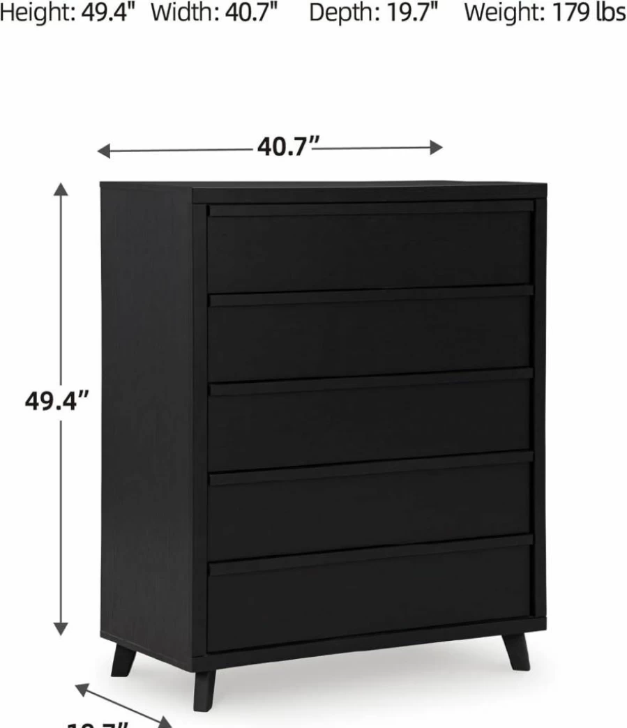 Signature Design by Ashley Danziar Modern 6-Drawer Dresser with Safety Stop - Black Bedroom Chest