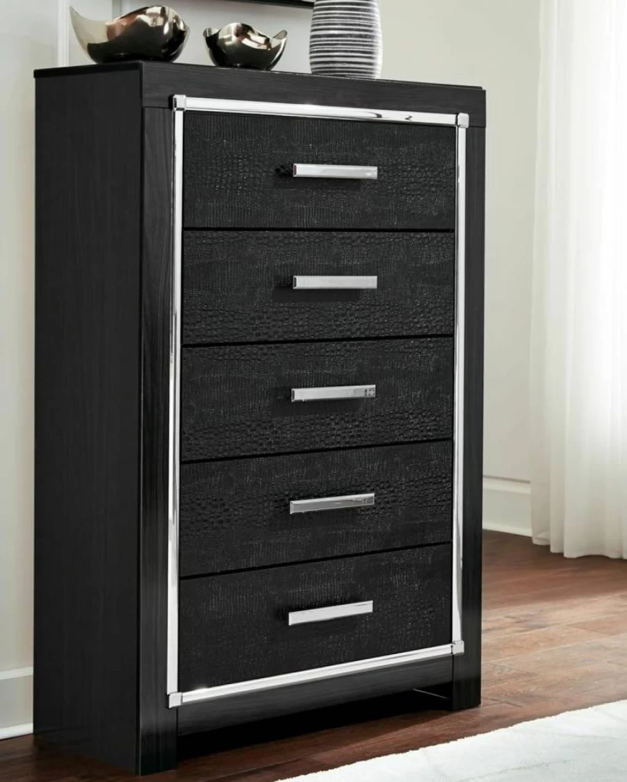 Signature Design by Ashley Kaydell 5-Drawer Dresser, Modern Black Chest for Bedroom Storage