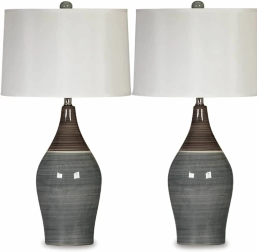 Signature Design by Ashley Niobe 28" Ceramic Table Lamp - Set of 2, Multicolored & Gray Glazed Finish