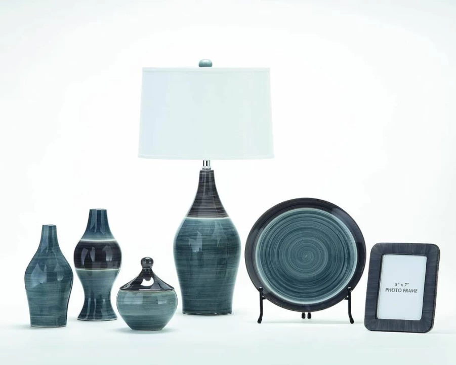 Signature Design by Ashley Niobe 28" Ceramic Table Lamp - Set of 2, Multicolored & Gray Glazed Finish