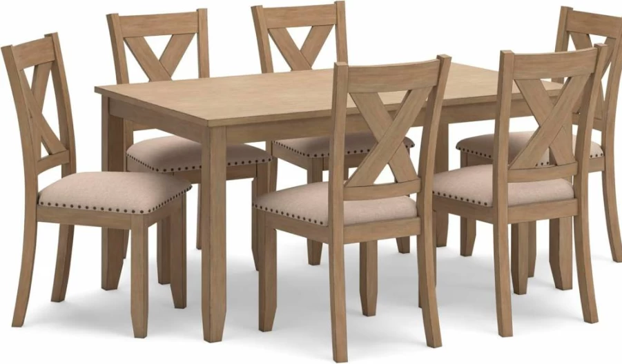 Signature Design by Ashley Skempton Cottage 6-Piece Whitewash Dining Set with Upholstered Chairs