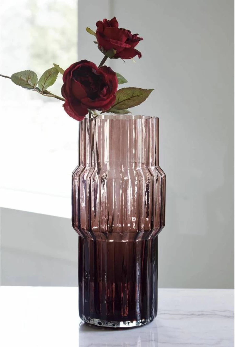 Signature Design by Ashley Dorlow Modern 14" Glass Vase for Indoor & Outdoor Use - Purple Fluted Detailing