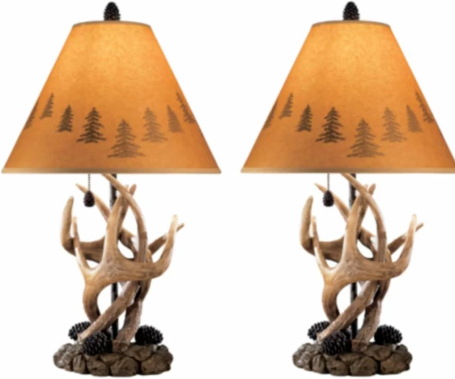 Signature Design by Ashley Derek Rustic Antler Table Lamp Set - 2-Piece Brown Deer Horn Decor for Cabin Lodge