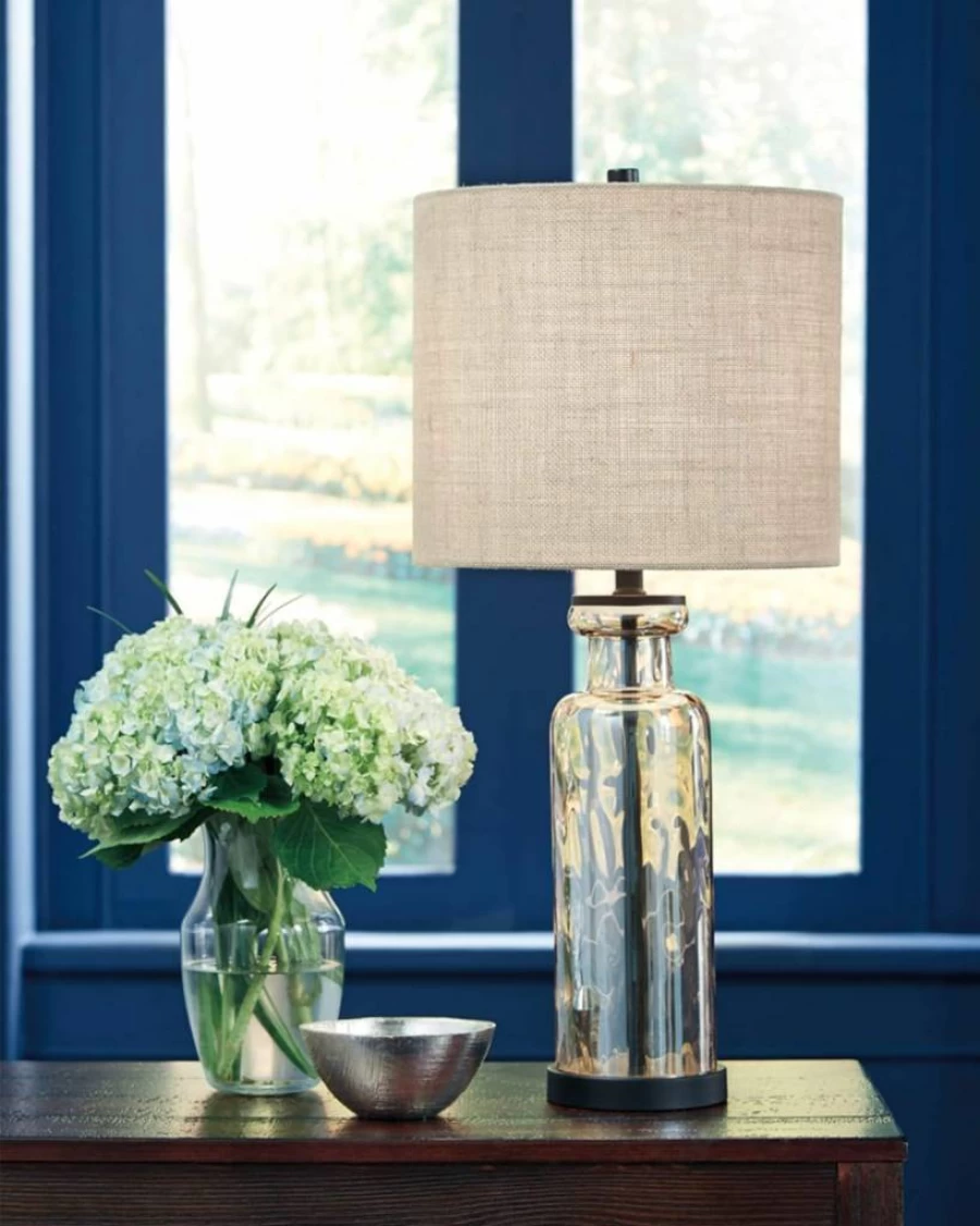 Signature Design by Ashley Laurentia 28.75" Modern Champagne Glass Table Lamp for Living Room, Bedroom & Office