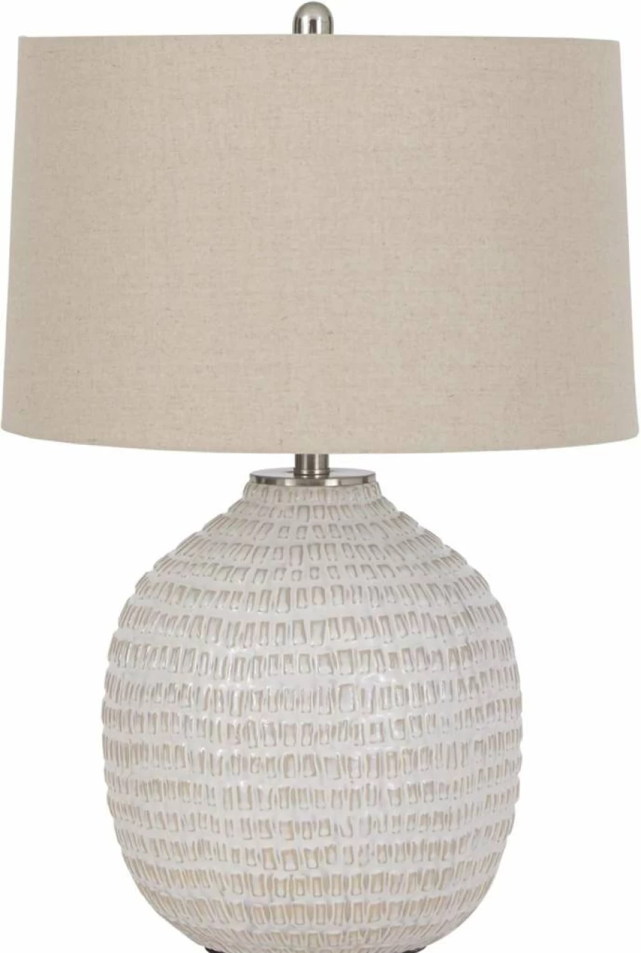 Signature Design by Ashley Jamon 26" Round Beige Ceramic Table Lamp - Contemporary Textured Finish