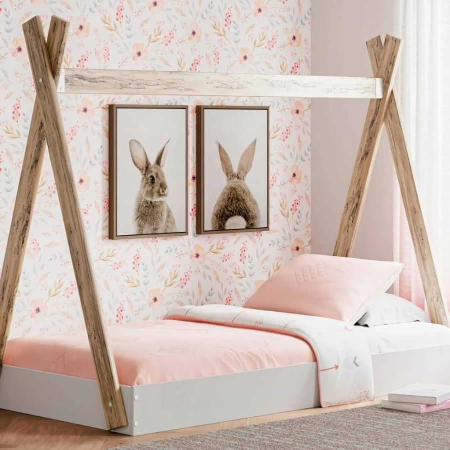 Signature Design by Ashley Hallityn Kids Floor Tent Bed - No Box Spring Required, White, Casual Youth & Toddler Sleeping Solution